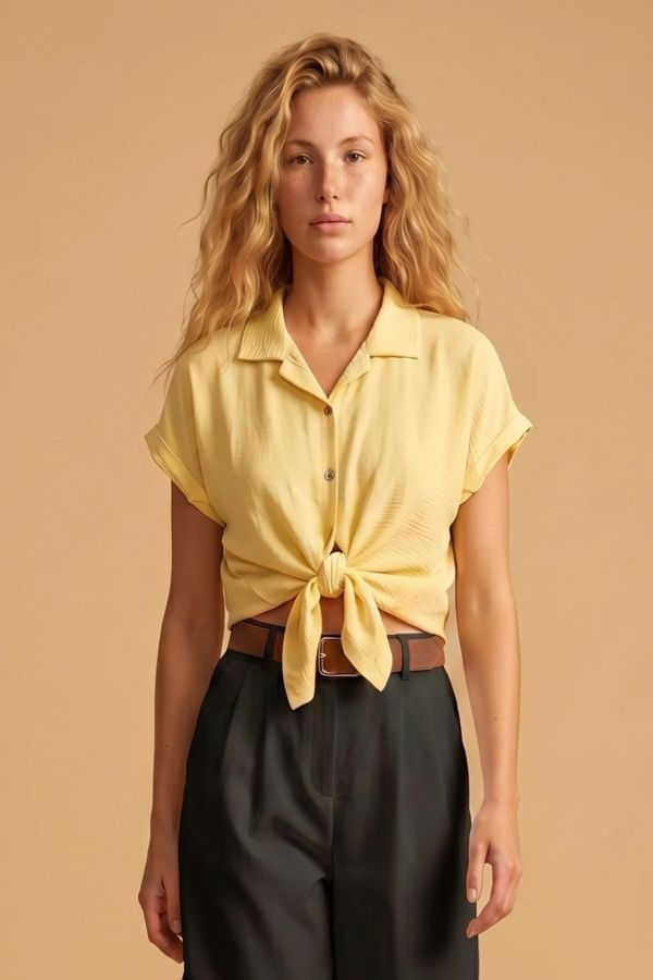 Short sleeve tie-front shirt