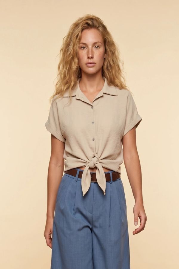 Short sleeve tie-front shirt