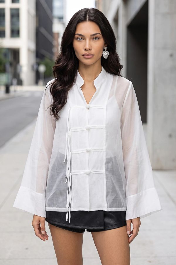 See-through oversize πουκάμισο με japanese κούμπωμα