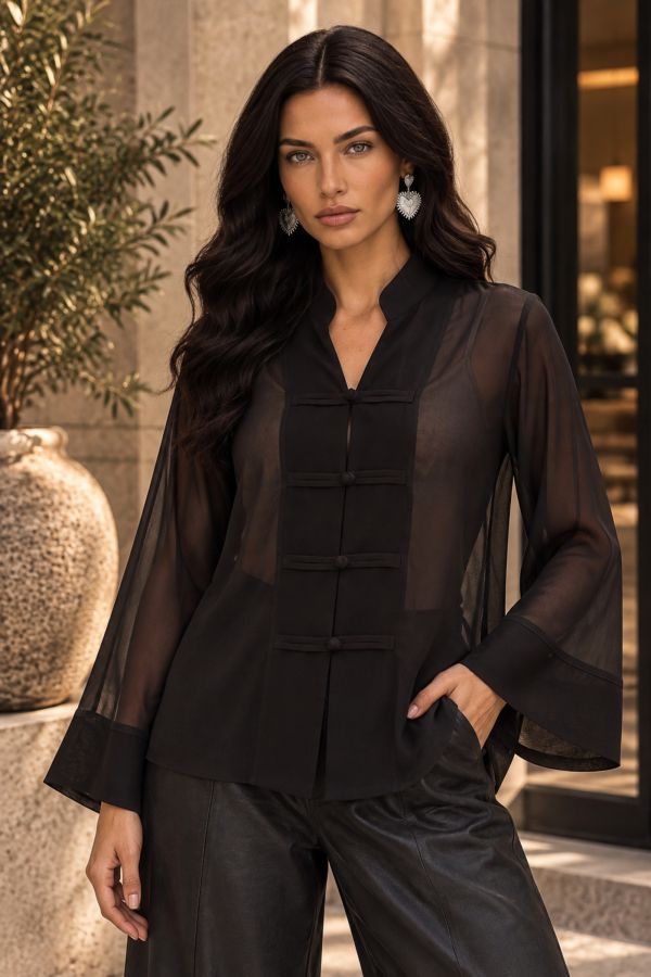 See-through oversize πουκάμισο με japanese κούμπωμα