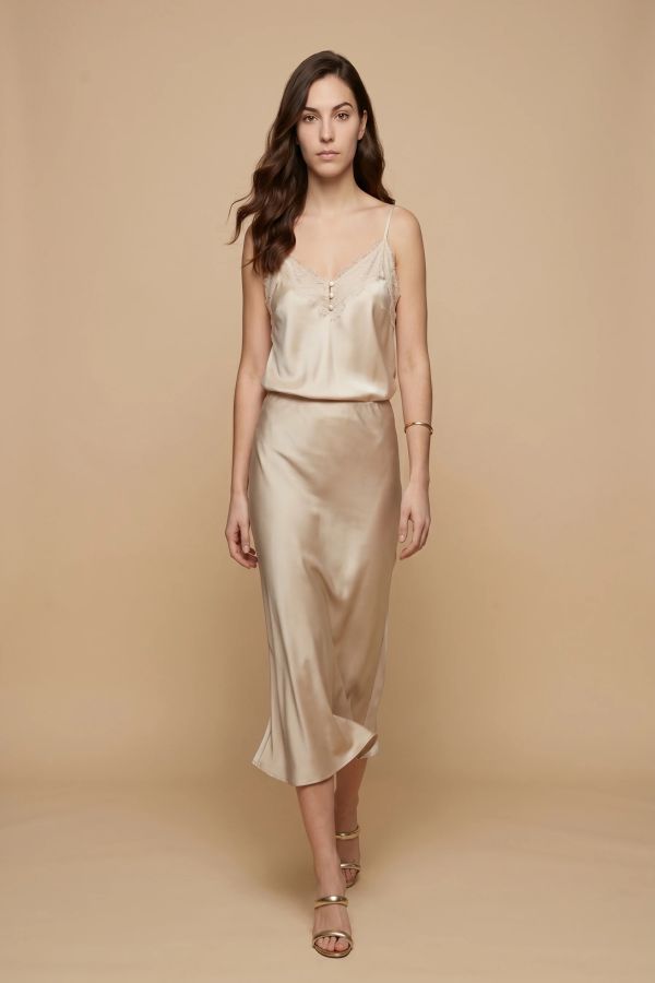 Satin midi skirt in a-line silhouette