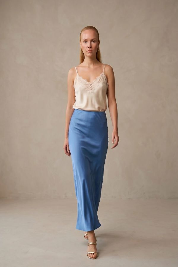 Satin midi skirt in a-line silhouette