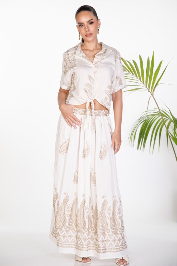 Embroidered maxi skirt with elasticated waist