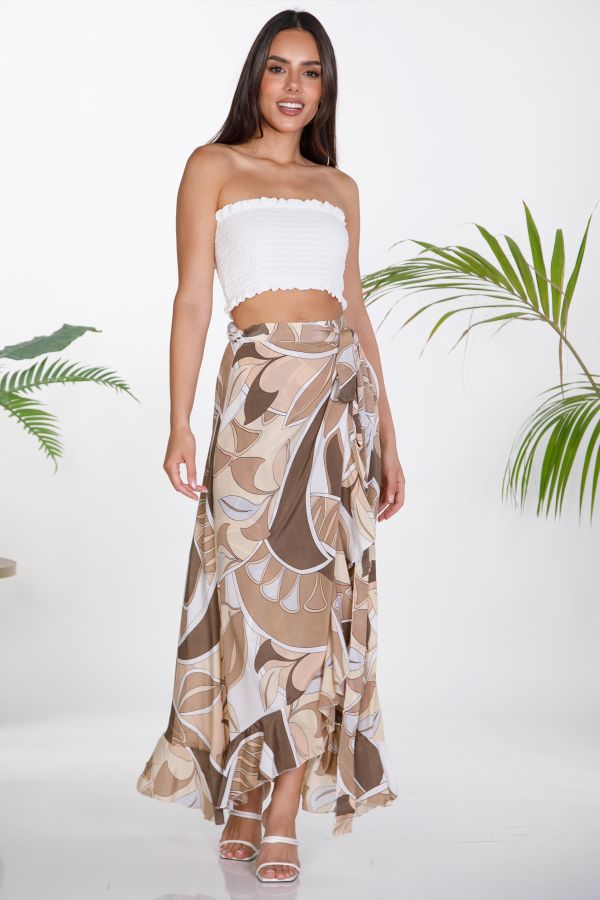 Μάξι κρουαζέ boho φούστα με βολάν