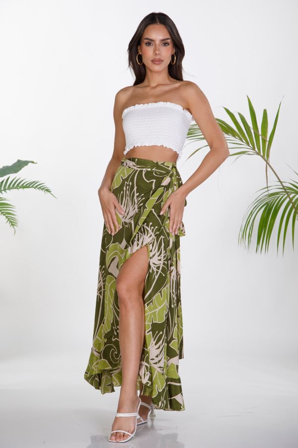 Maxi wrap boho skirt with ruffles