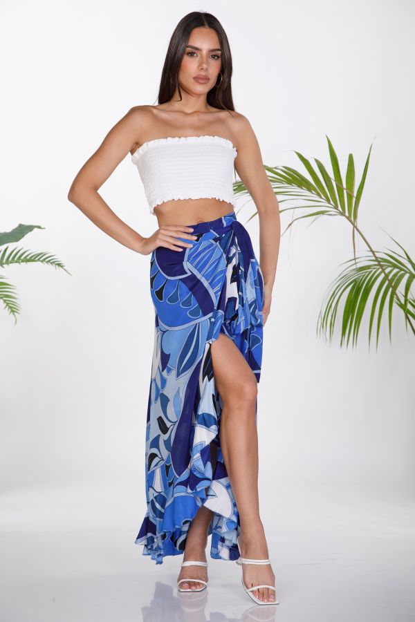 Maxi wrap boho skirt with ruffles