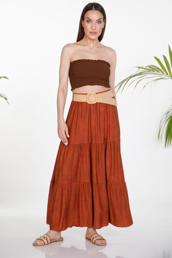 Maxi skirt with straw belt