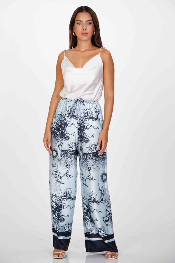 Printed pants with elastic band