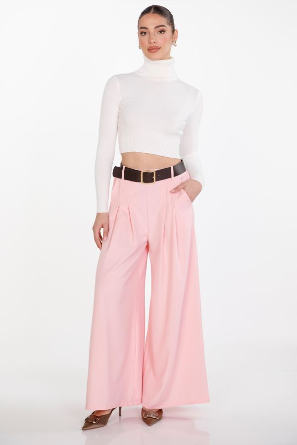 Pleated trousers with belt