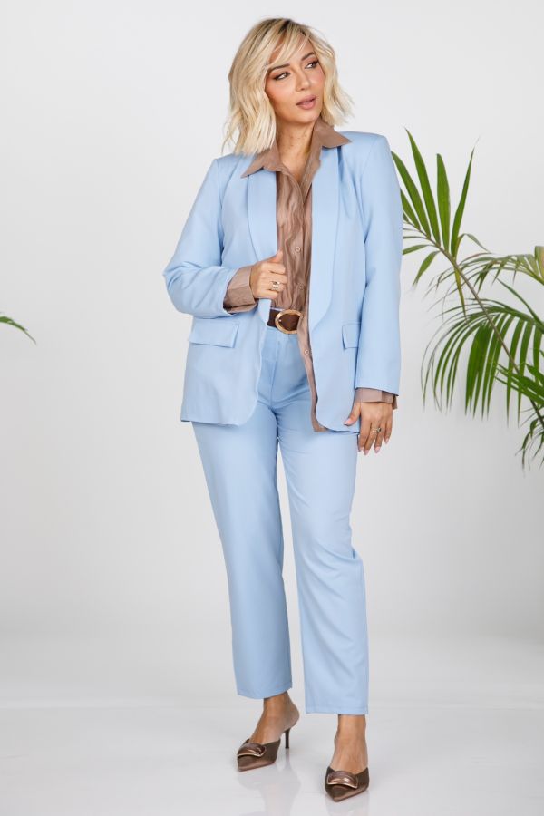 Straight-leg pants with leather look belt