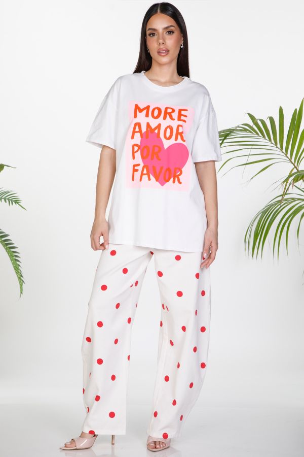 Barrel pants with polka dot pattern