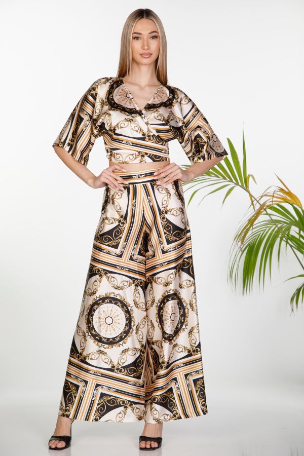Printed satin wide-leg trousers