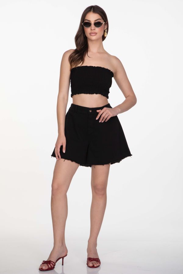 High-waisted A-line tailored shorts
