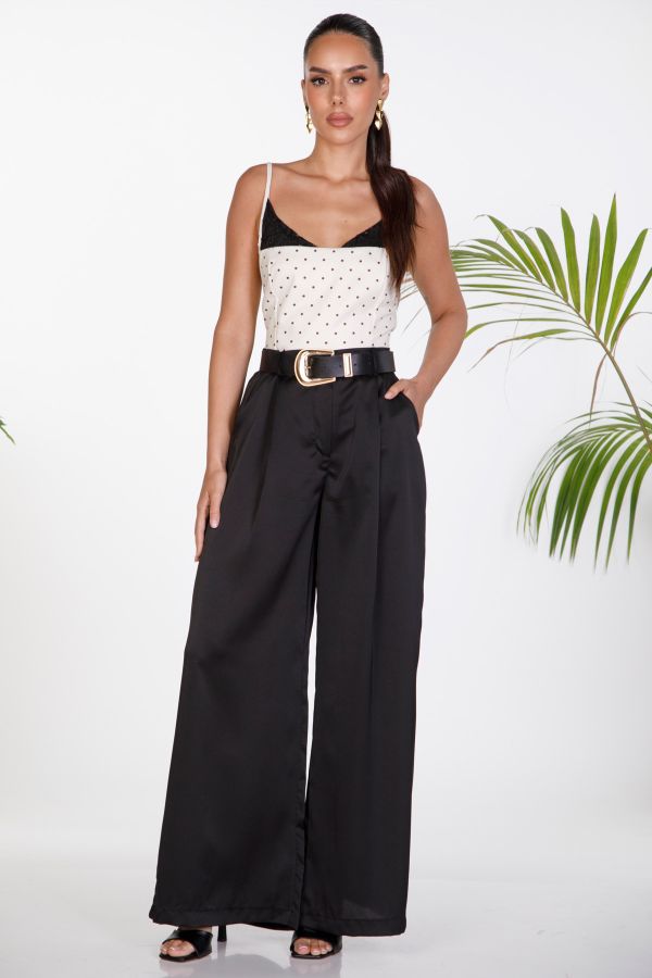 Satin pleated wide-leg trousers
