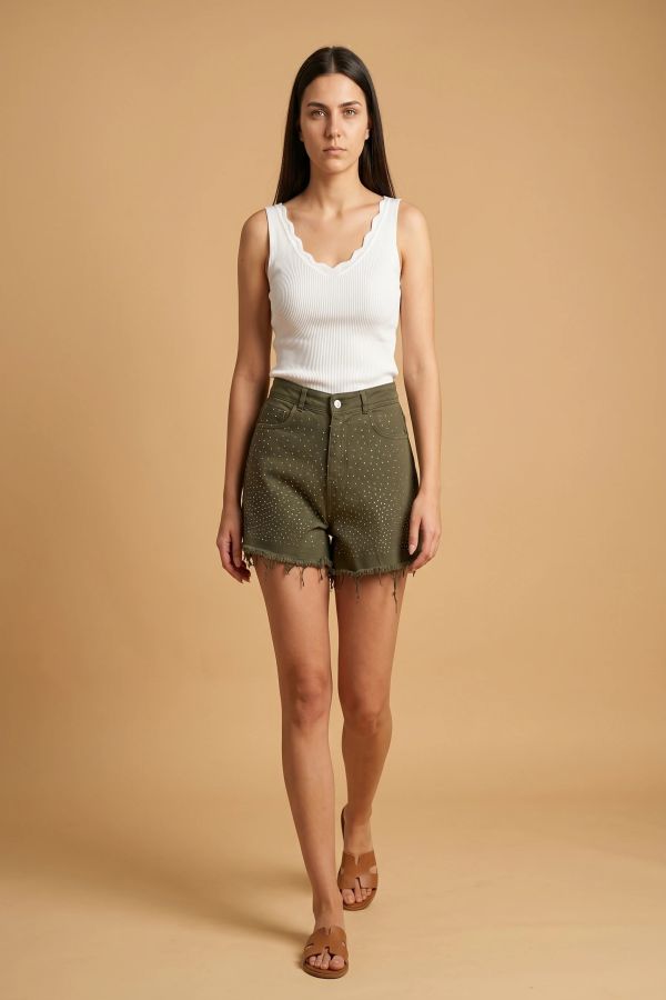 Denim relaxed fit shorts with strass