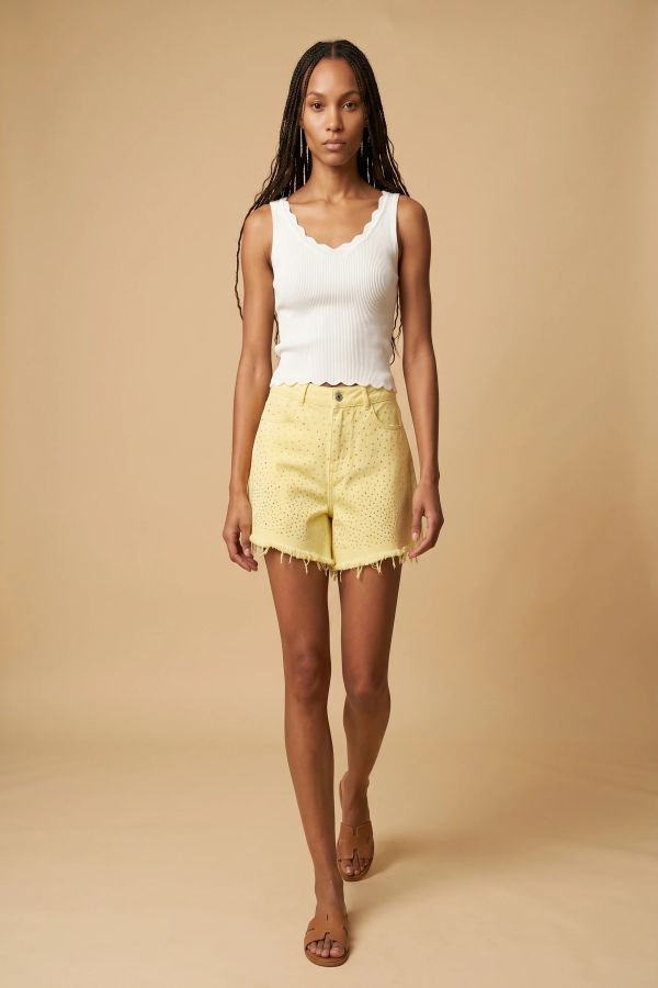 Denim relaxed fit shorts with strass