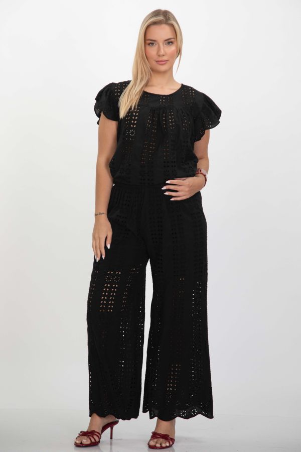 Wide-leg broderie trousers