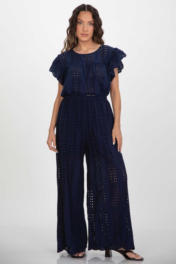 Wide-leg broderie trousers