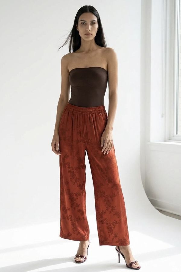 Jacquard pants with elastic waist