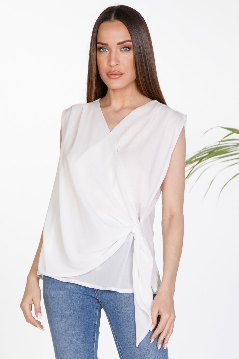 Wrap chiffon top with tie