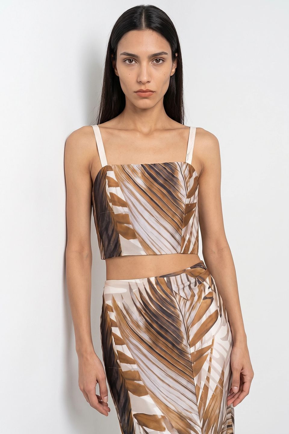 Μπλούζα crop top σατέν εμπριμέ με δέσιμο