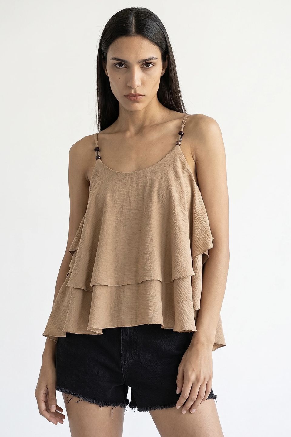 Μπλούζα crop top με βολάν και χάντρες