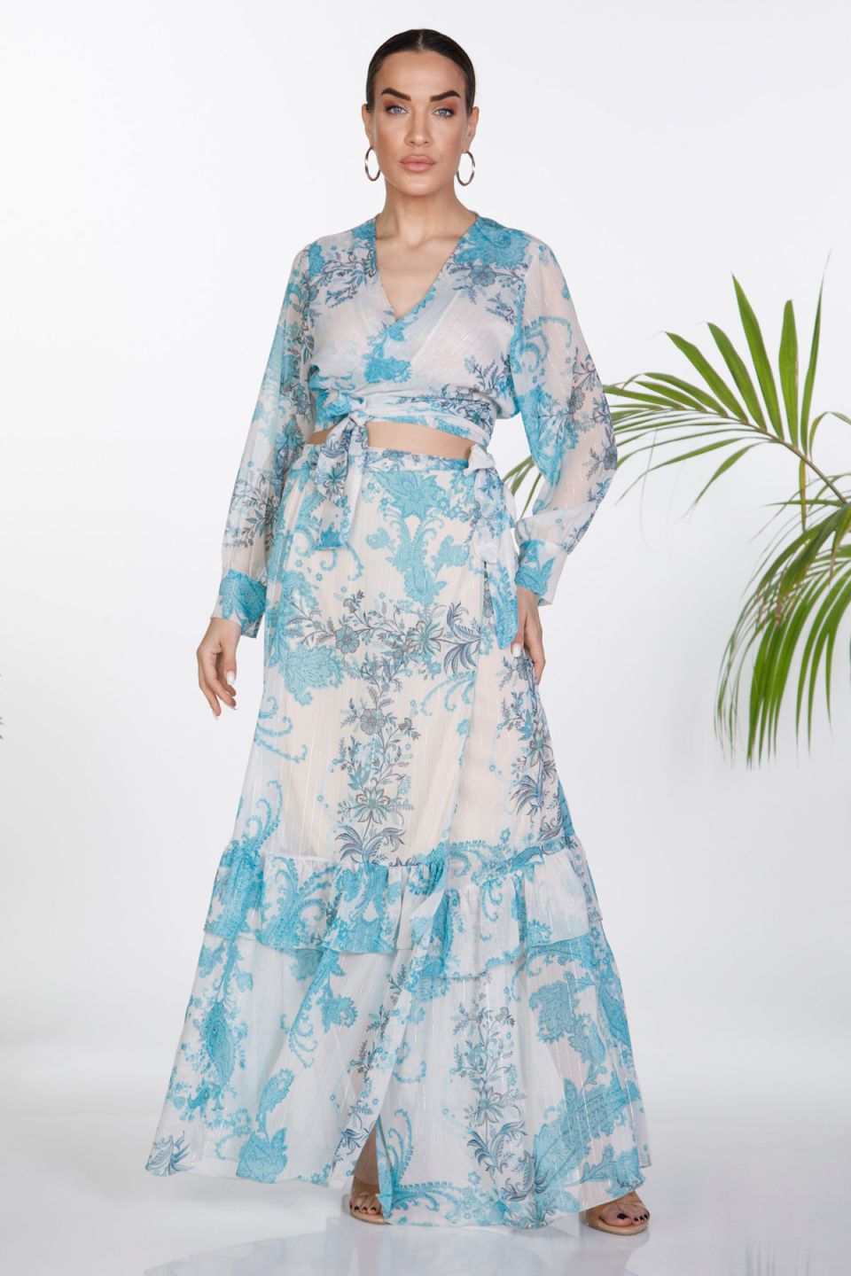 Boho crop top, ruffled skirt co-ord