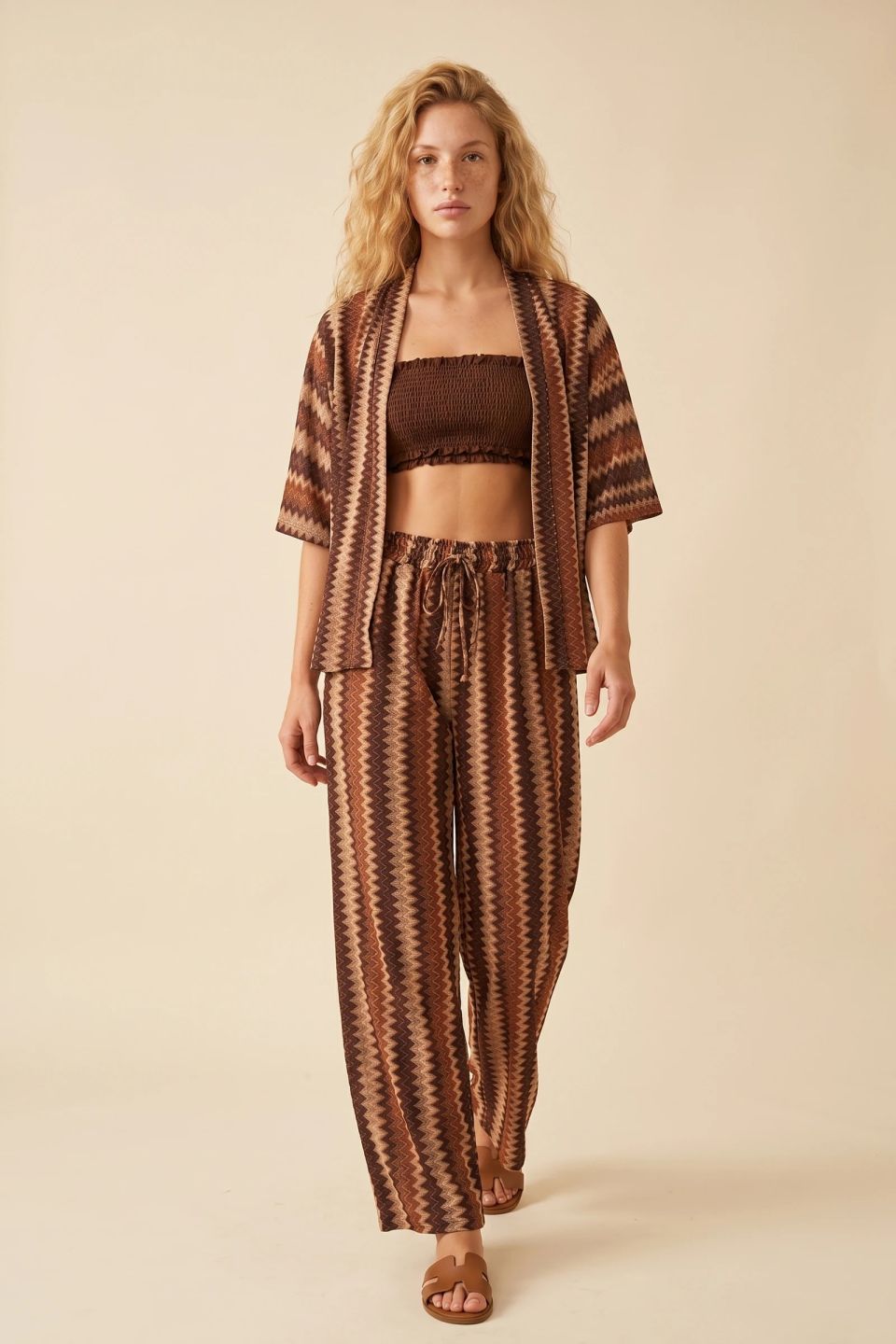 Zig-zag kimono and trousers set