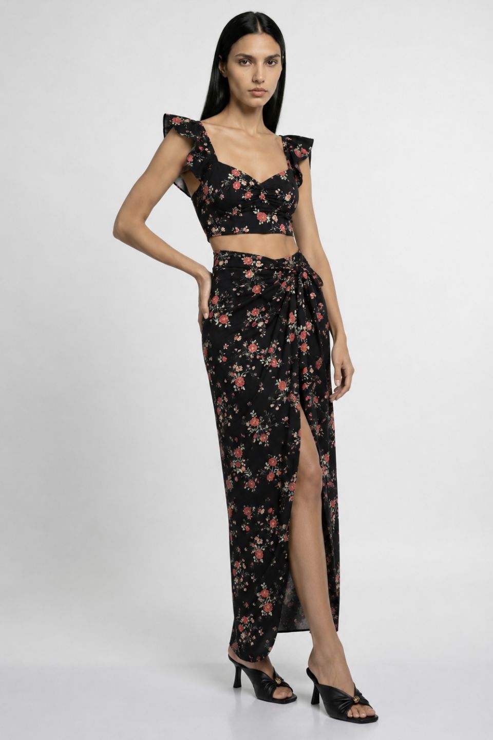 Floral μάξι σετ φούστα με crop top