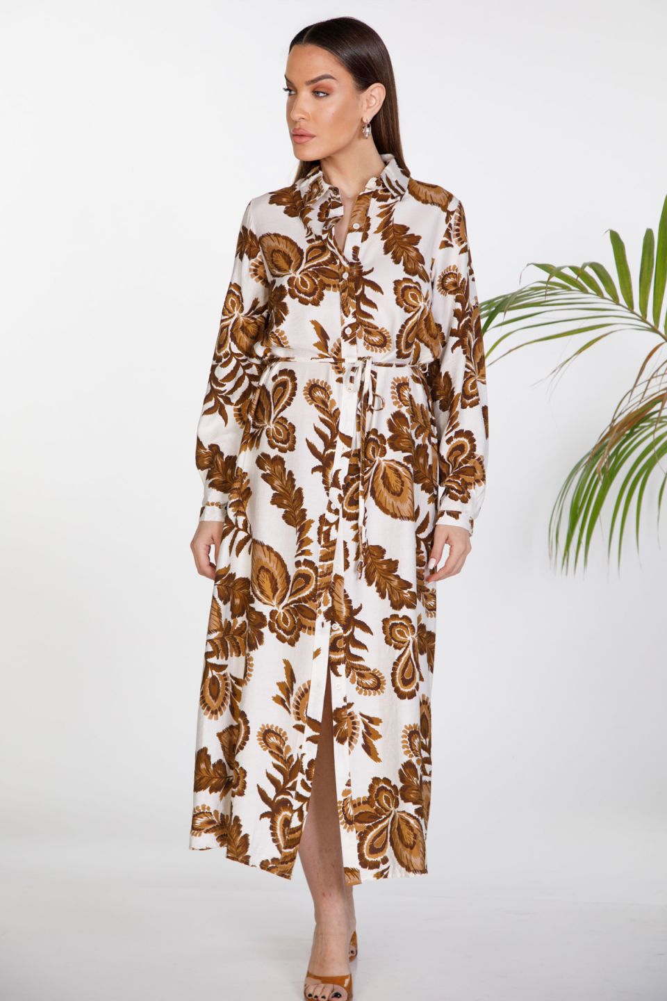 Maxi floral print shirt dress