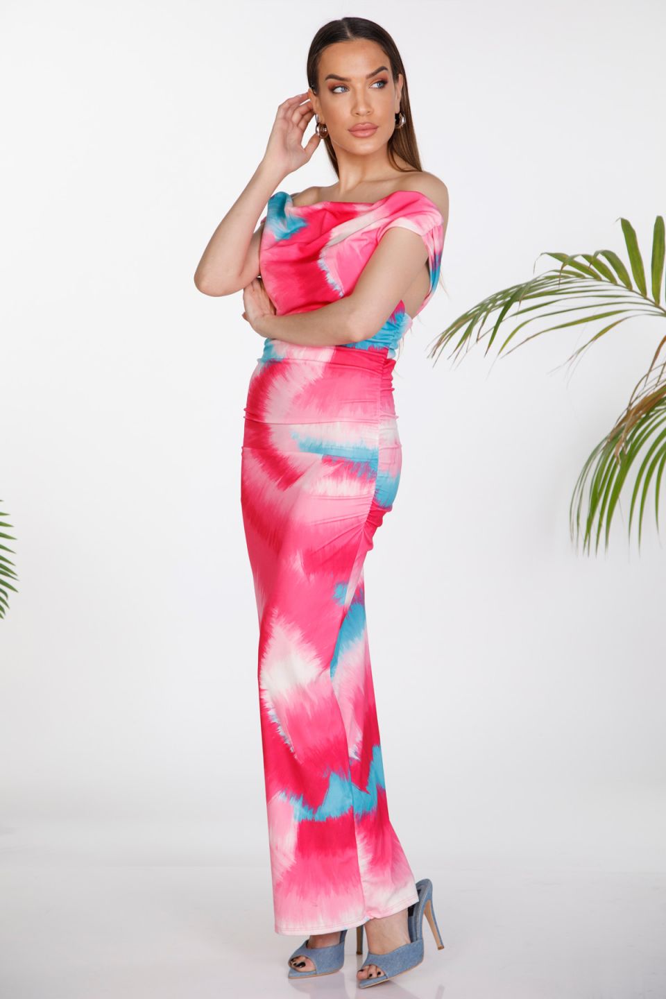 Maxi dress with cowl neck and back cutout