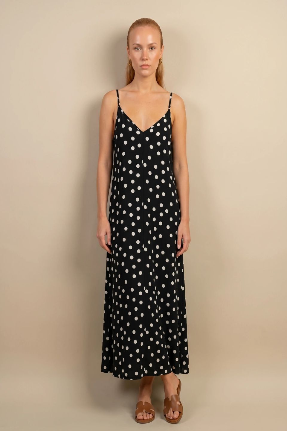 Flowy polka dot dress with thin straps