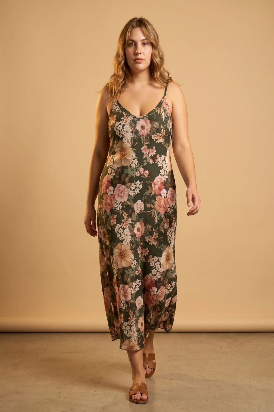 Maxi floral dress with thin straps