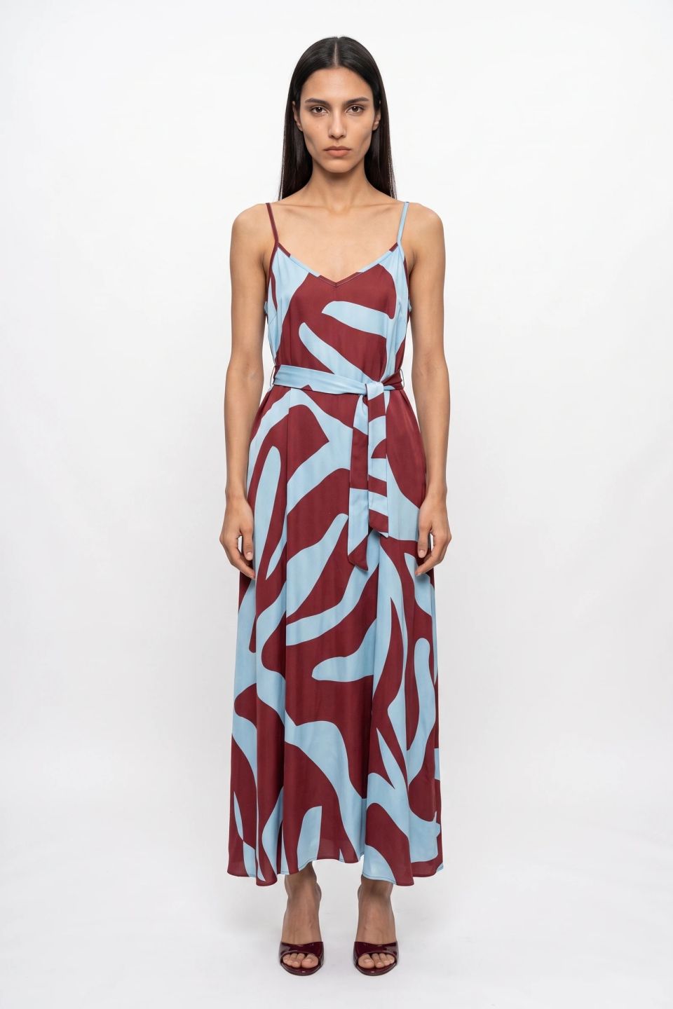Printed midi φόρεμα με ζώνη