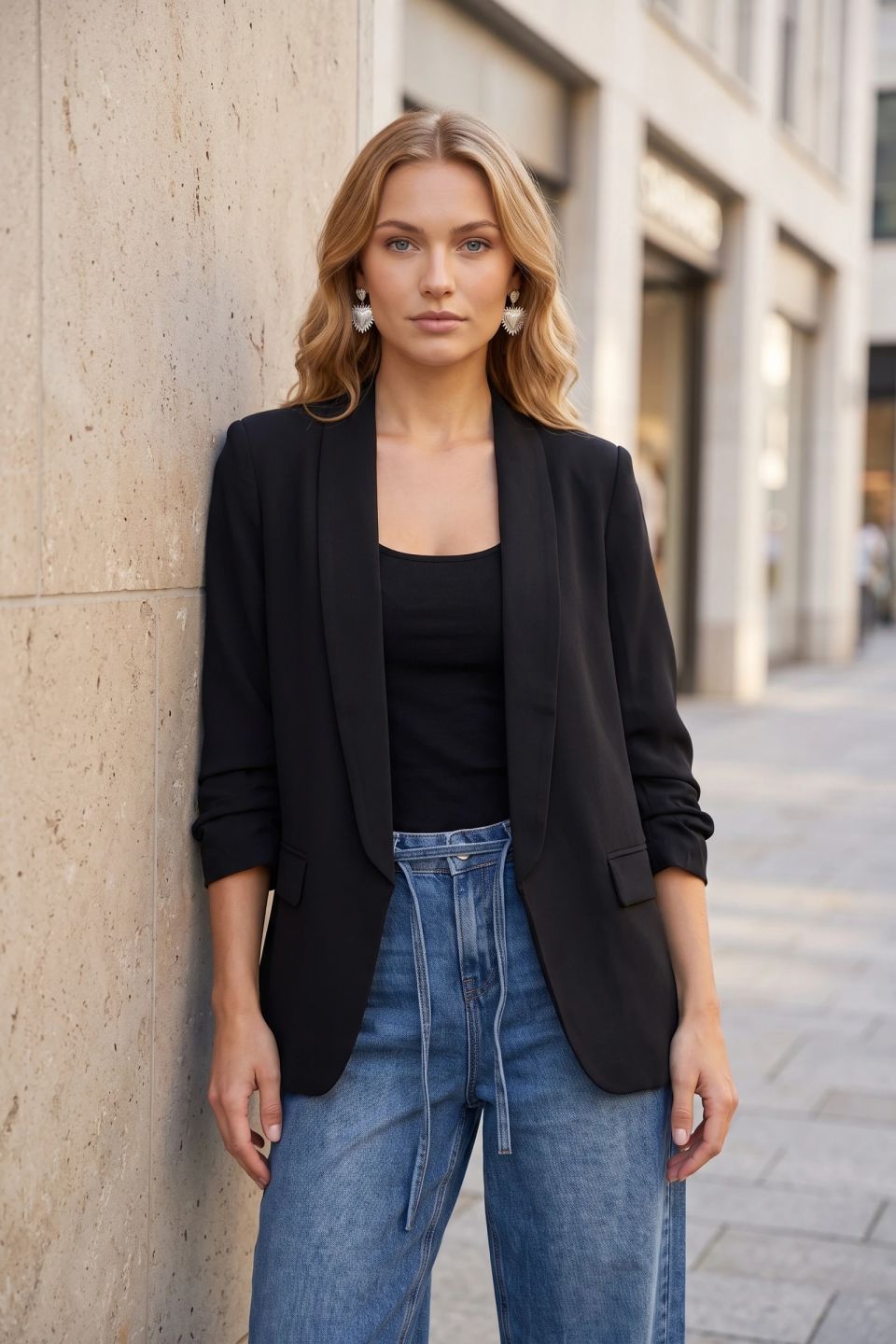 Oversize ανοιχτό σακάκι με σούρες στα μανίκια