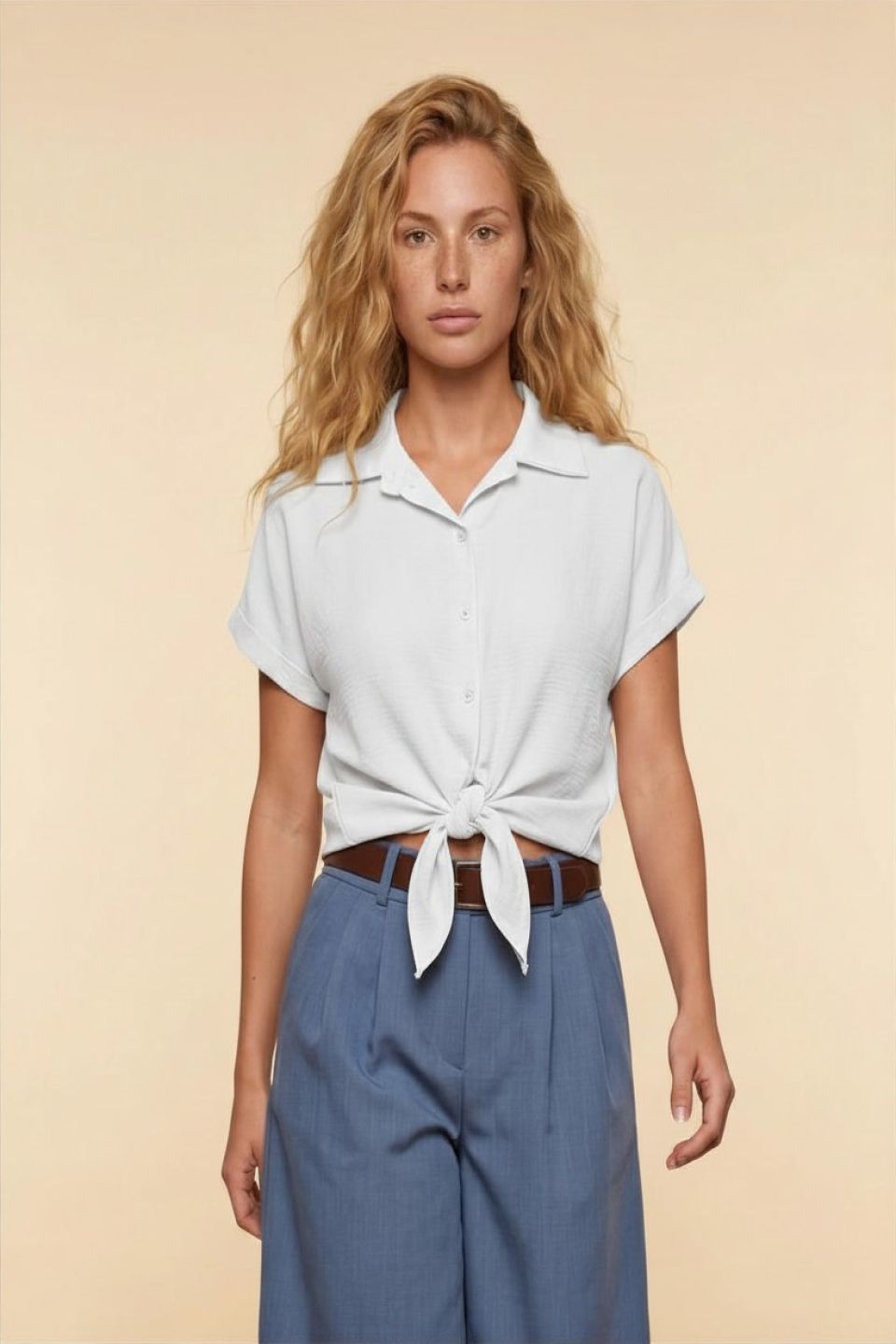 Short sleeve tie-front shirt