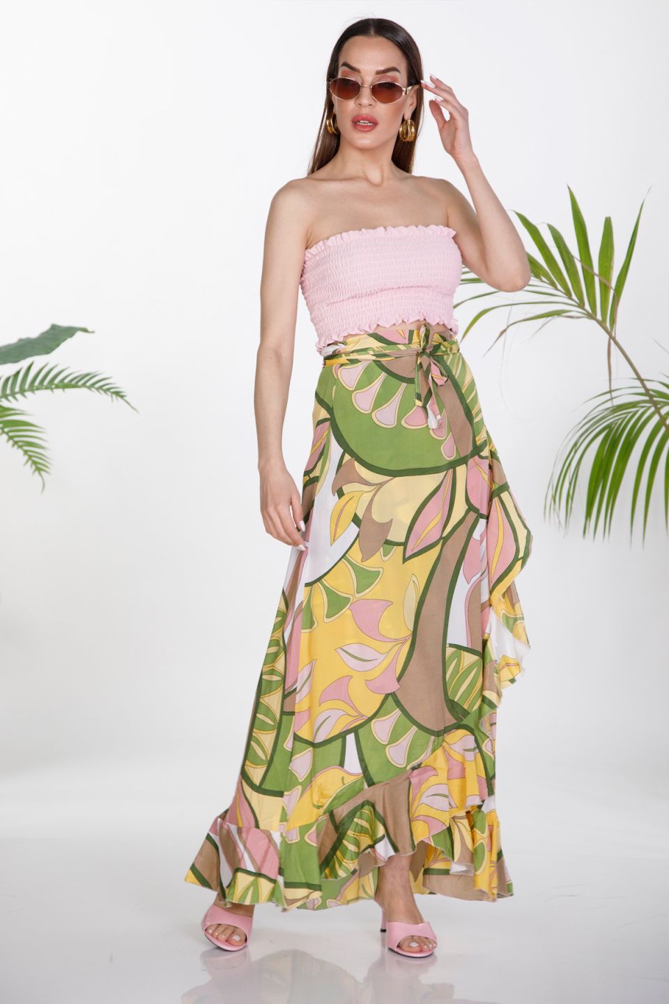 Maxi wrap boho skirt with ruffles