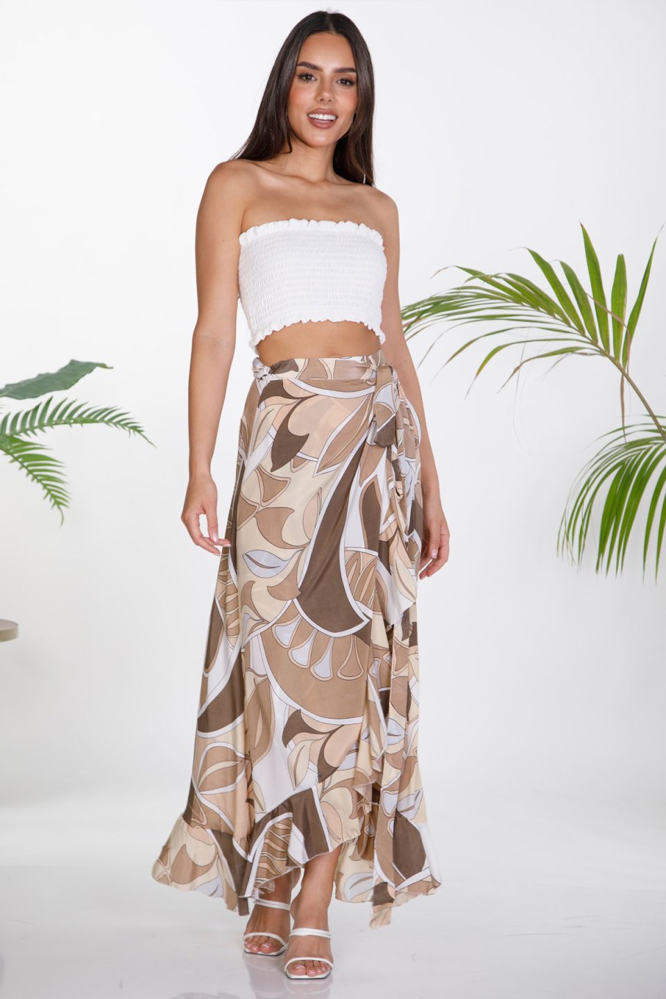 Maxi wrap boho skirt with ruffles
