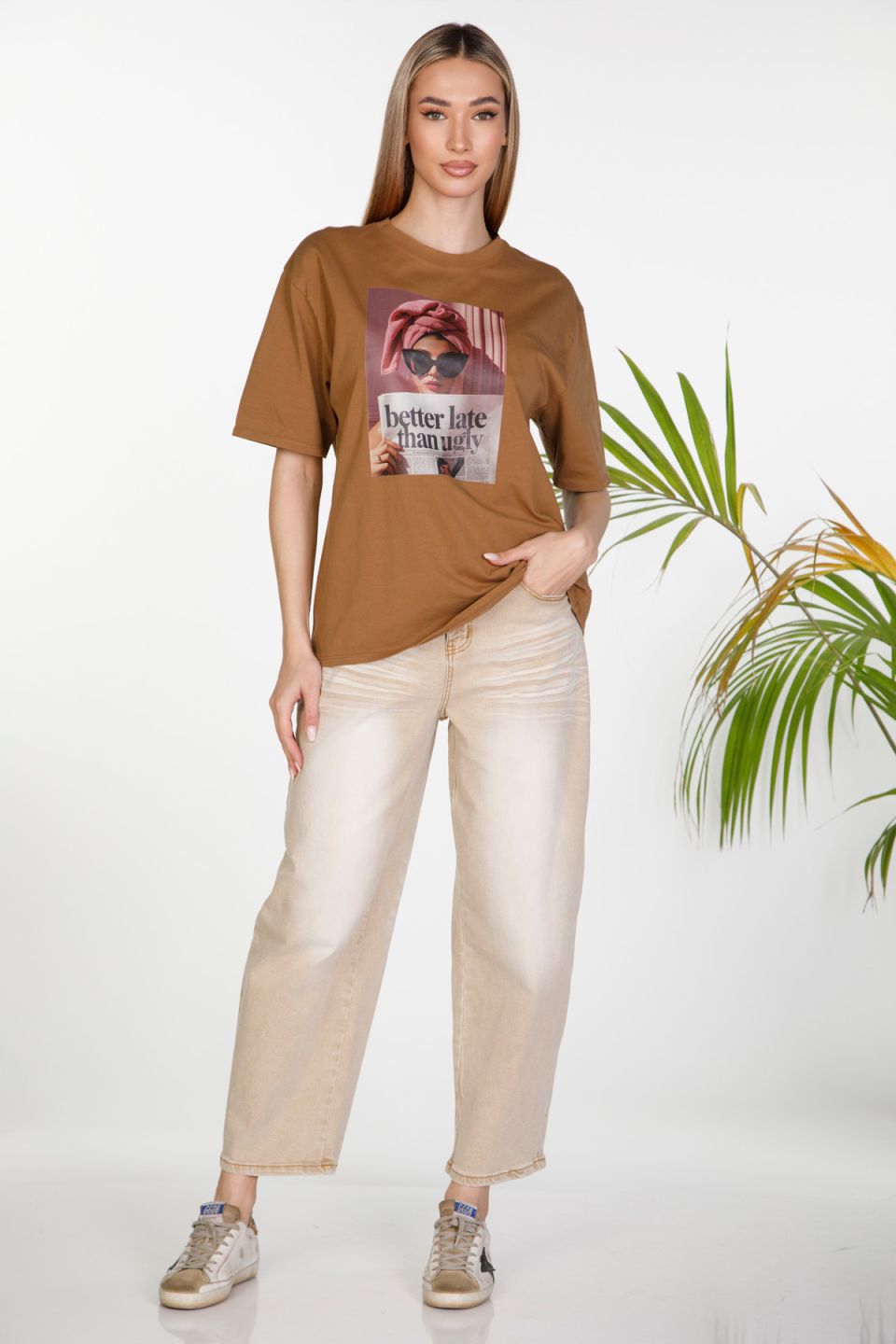 Barrel leg denim trousers