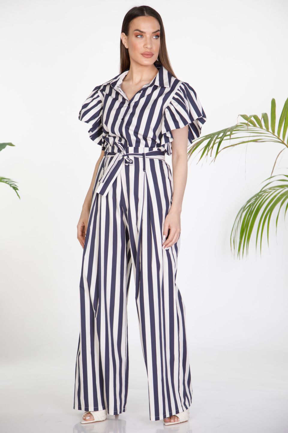 High-waisted striped trousers