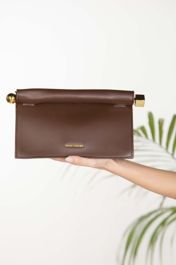 Faux leather handbag with metallic detail