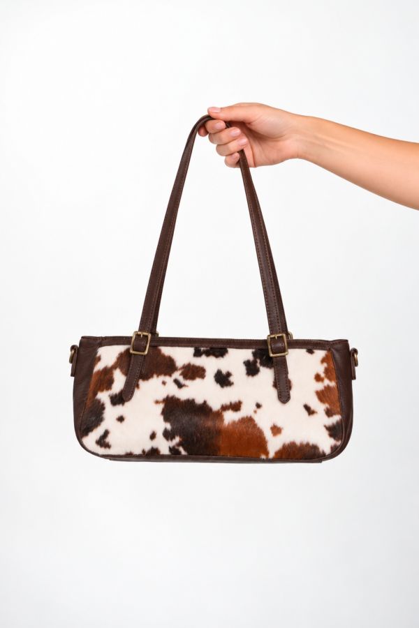 Δερματίνη τσάντα ώμου cow print pony skin