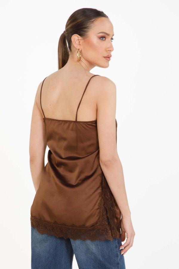 Σατέν lingerie μπλούζα με δαντέλα