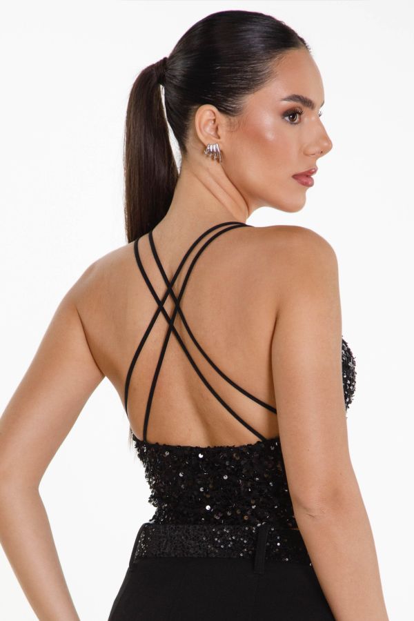 Sequined bustier with crisscross back
