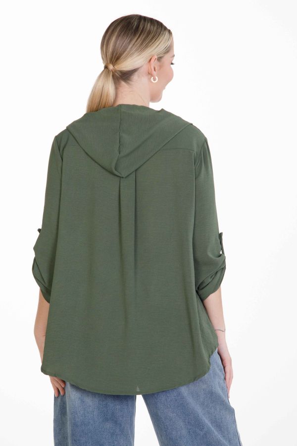 Oversized hoodie blouse with front drawstring