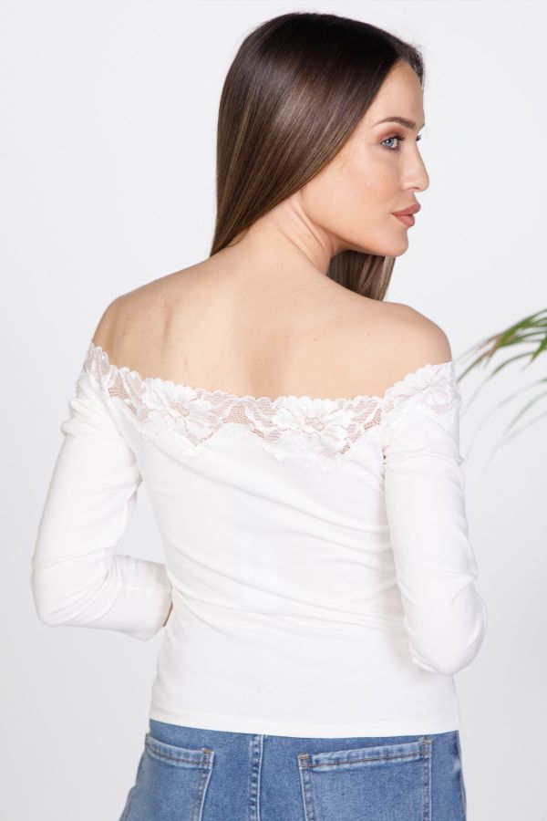 Long sleeve top with off-shoulder design and lace