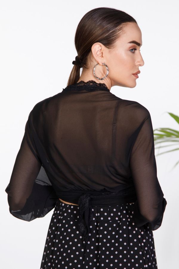 Sheer tie-front lace crop top