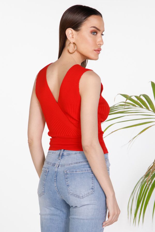 Wrap front ribbed top