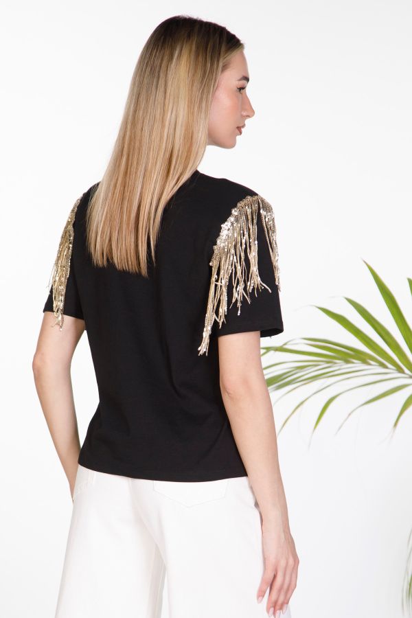 T-shirt με κρόσσια & παγιέτες