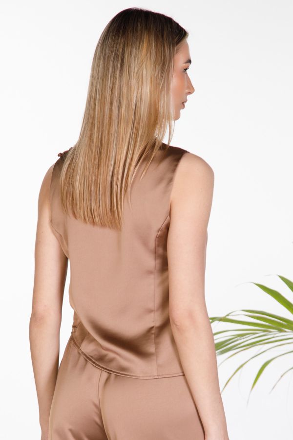 Satin sleeveless top with side buttons